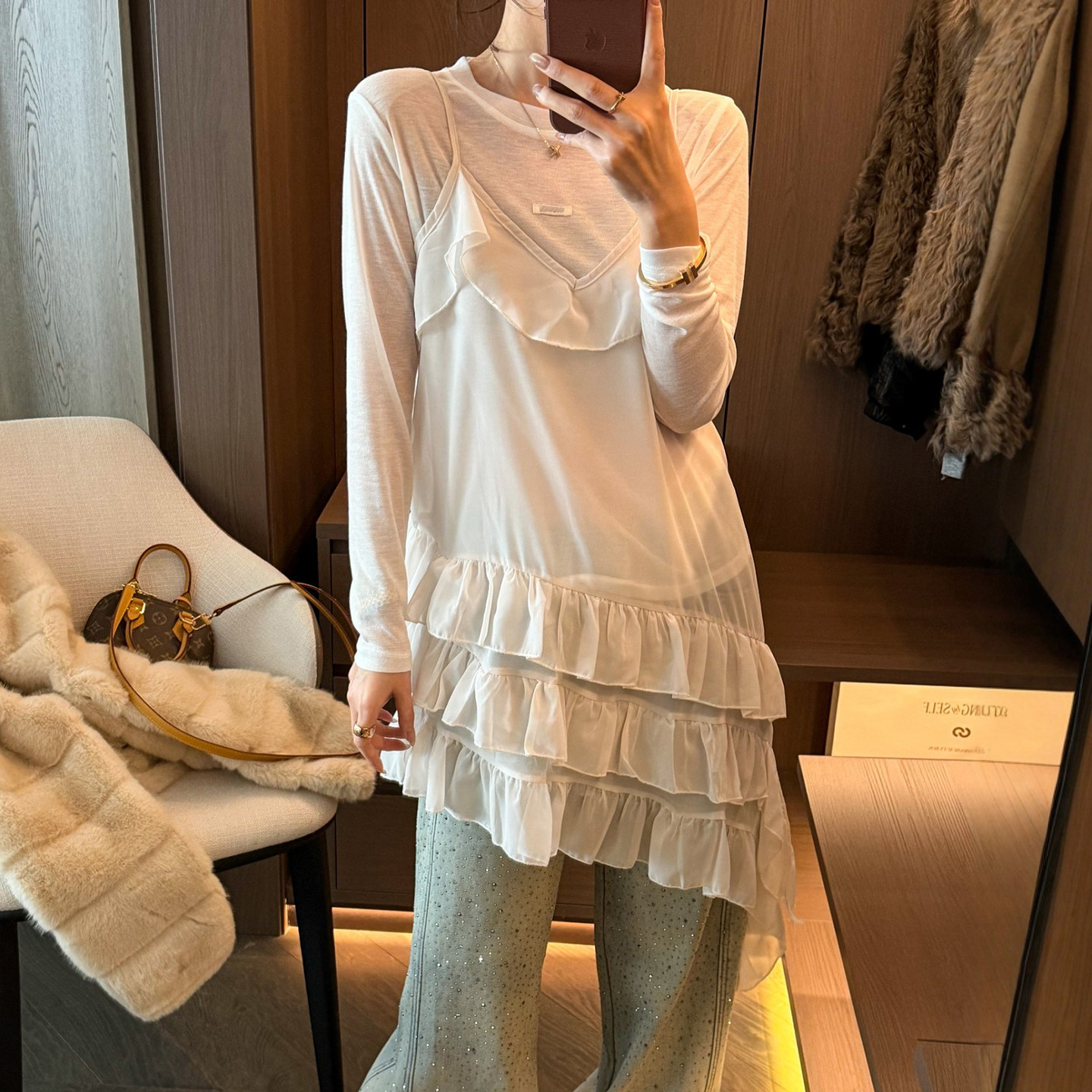 荷叶边雪纺吊带T恤两件套上衣女欧洲站2026春装新款欧货娃娃衫潮