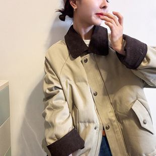 加厚上衣潮 欧货女装 撞色翻领派克羽绒服外套女欧洲站2025冬装 新款