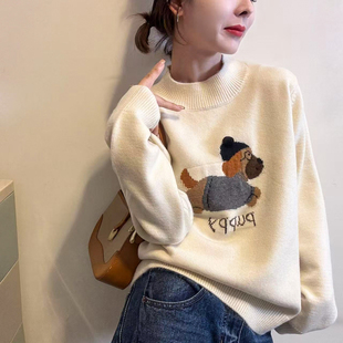 欧货女装 新款 打底毛衣潮 女欧洲站2025冬装 小狗字母刺绣羊毛针织衫