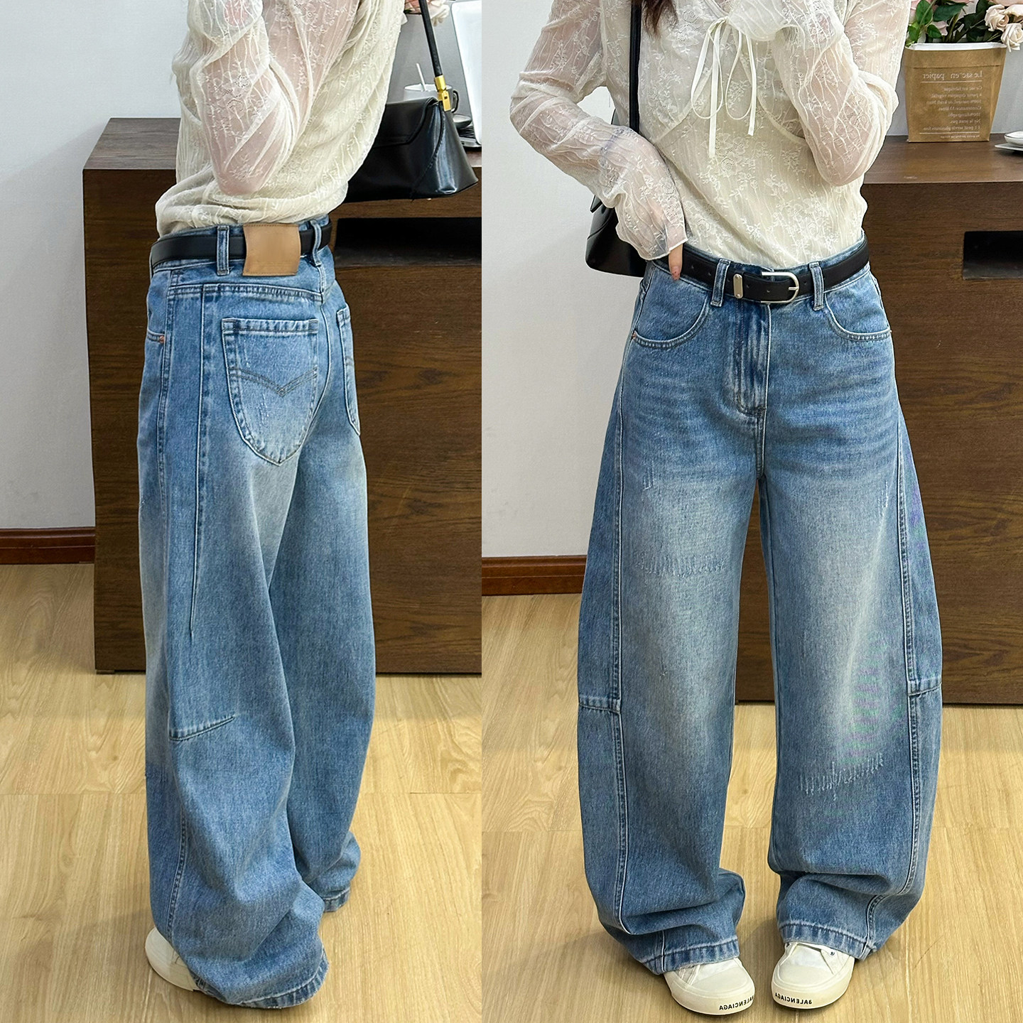 立体剪裁拖地弯刀牛仔裤女欧洲站2025冬装新款欧货女装直筒裤子潮