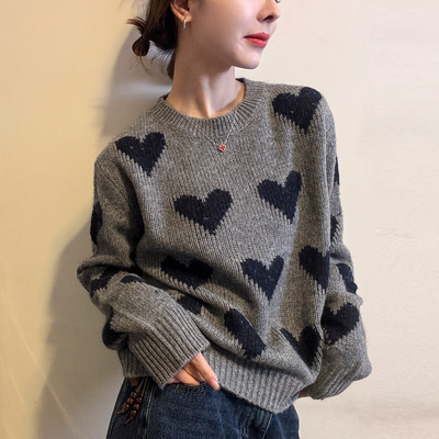 爱心刺绣细羊毛针织衫女欧货打底