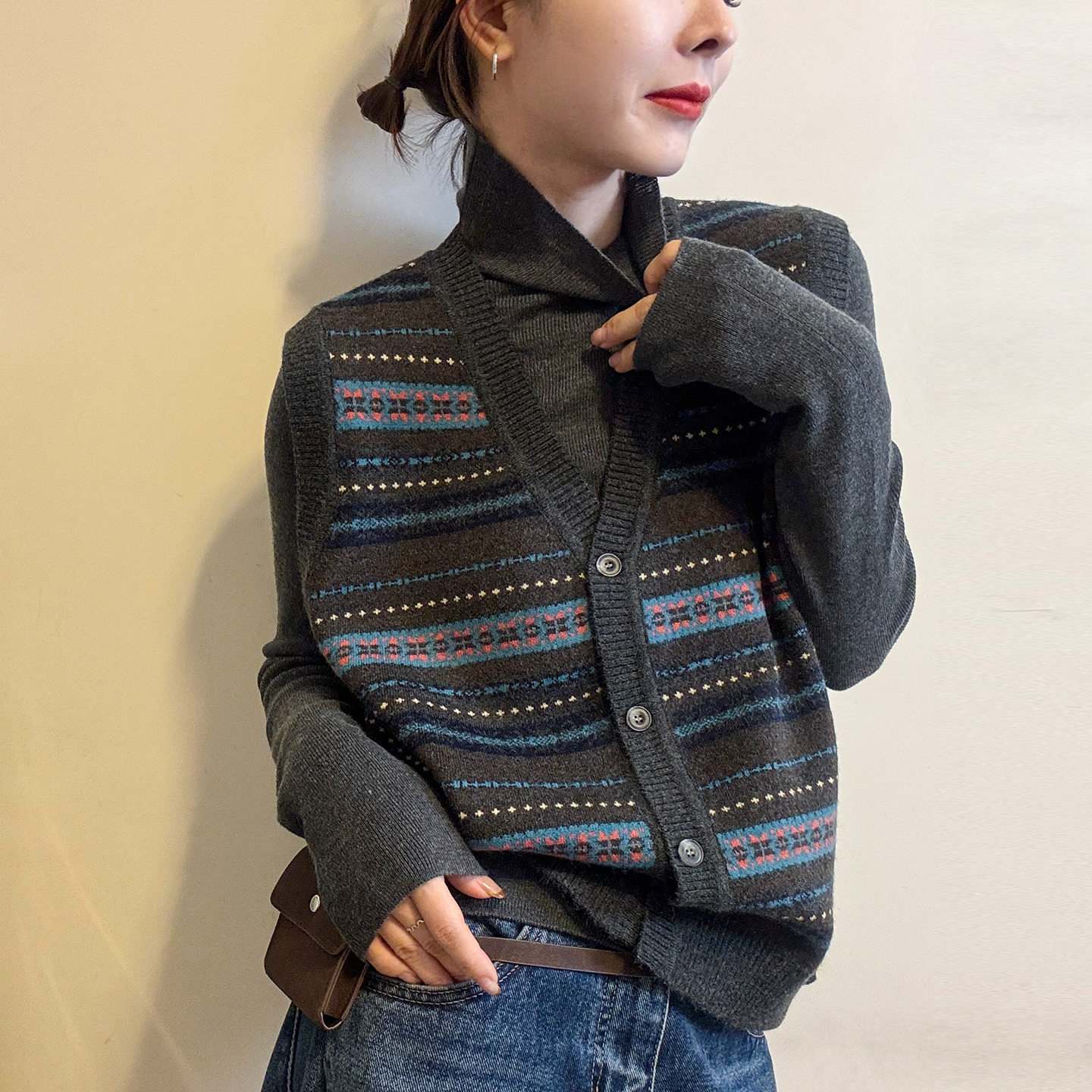 羊毛针织开衫马甲两件套女欧洲站