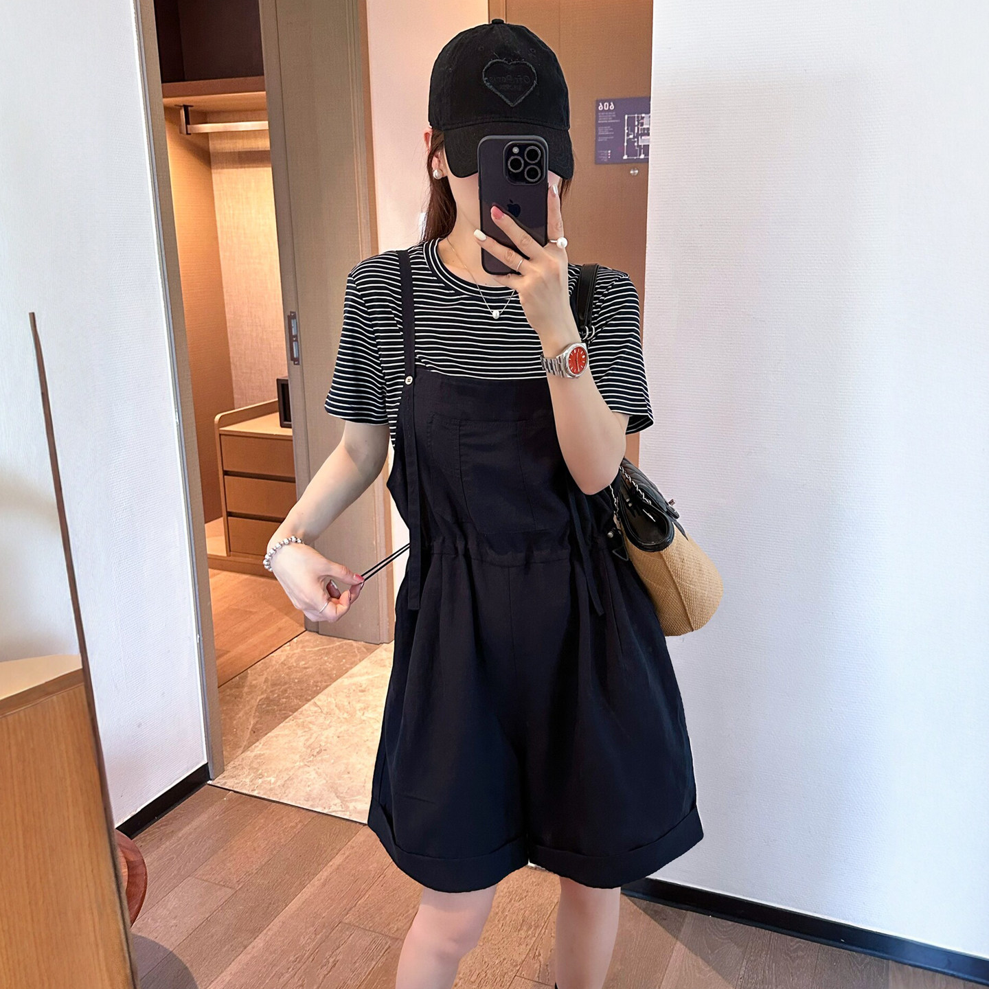T恤短裤背带裤两件套装女欧洲站