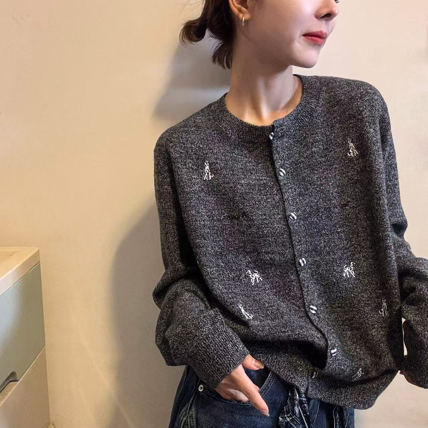 细羊毛针织开衫毛衣外套女欧洲站