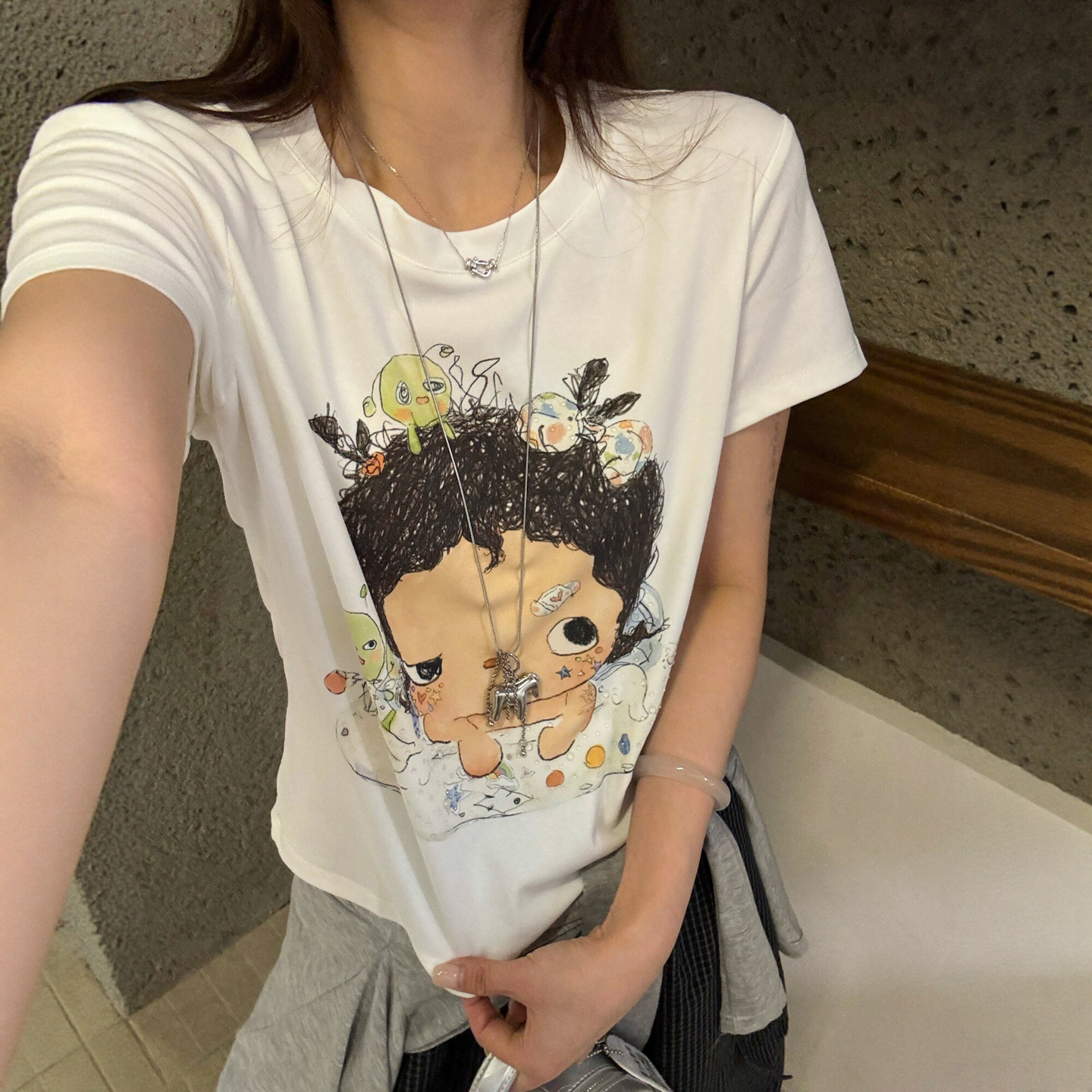 卡通女孩烫钻短袖T恤女欧洲站2026夏季新款欧货女装INS打底上衣潮
