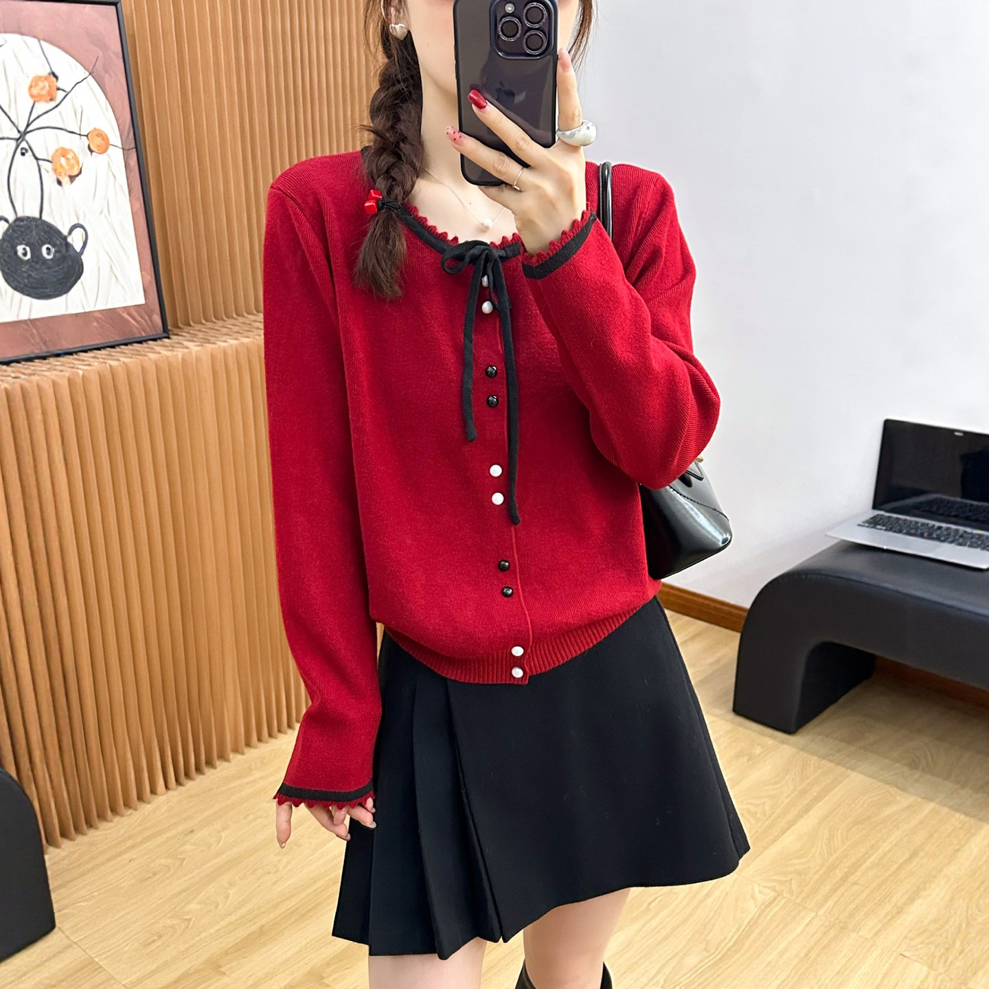 复古系带羊毛针织开衫女欧洲站2025冬装新款欧货女装时尚打底衫潮,女装/女士精品,毛针织衫,淘宝优惠券,粉丝福利购,淘宝优惠卷