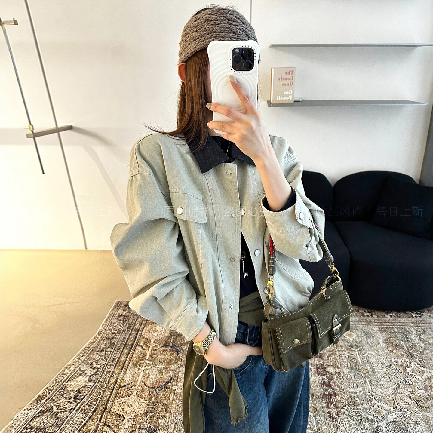 撞色翻领棒球服开衫外套女欧洲站