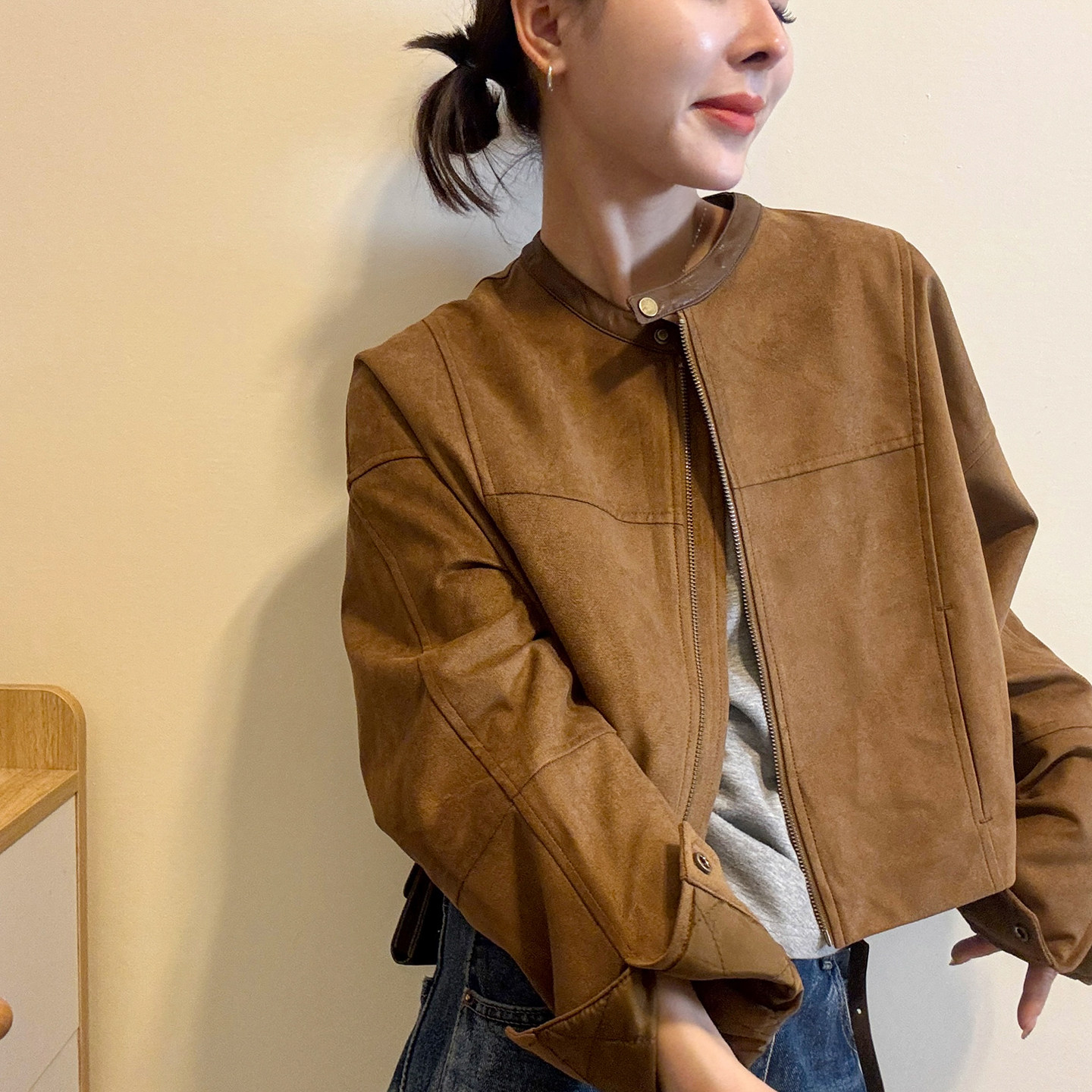 麂皮绒立领加棉外套女欧洲站棉服