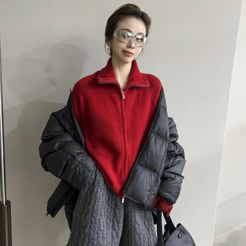 复古立领羊绒针织开衫女欧洲站