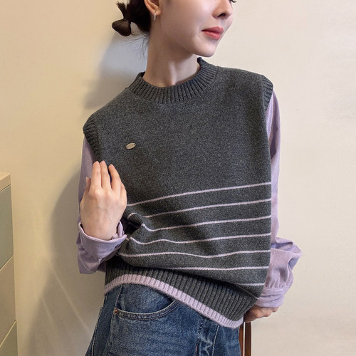 假两件羊毛针织马甲衬衫女欧洲站