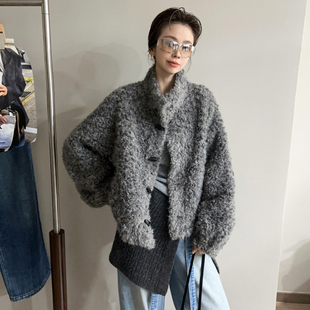 牛角扣立领羊羔毛短外套女欧洲站2026春装新款欧货女装皮毛一体潮