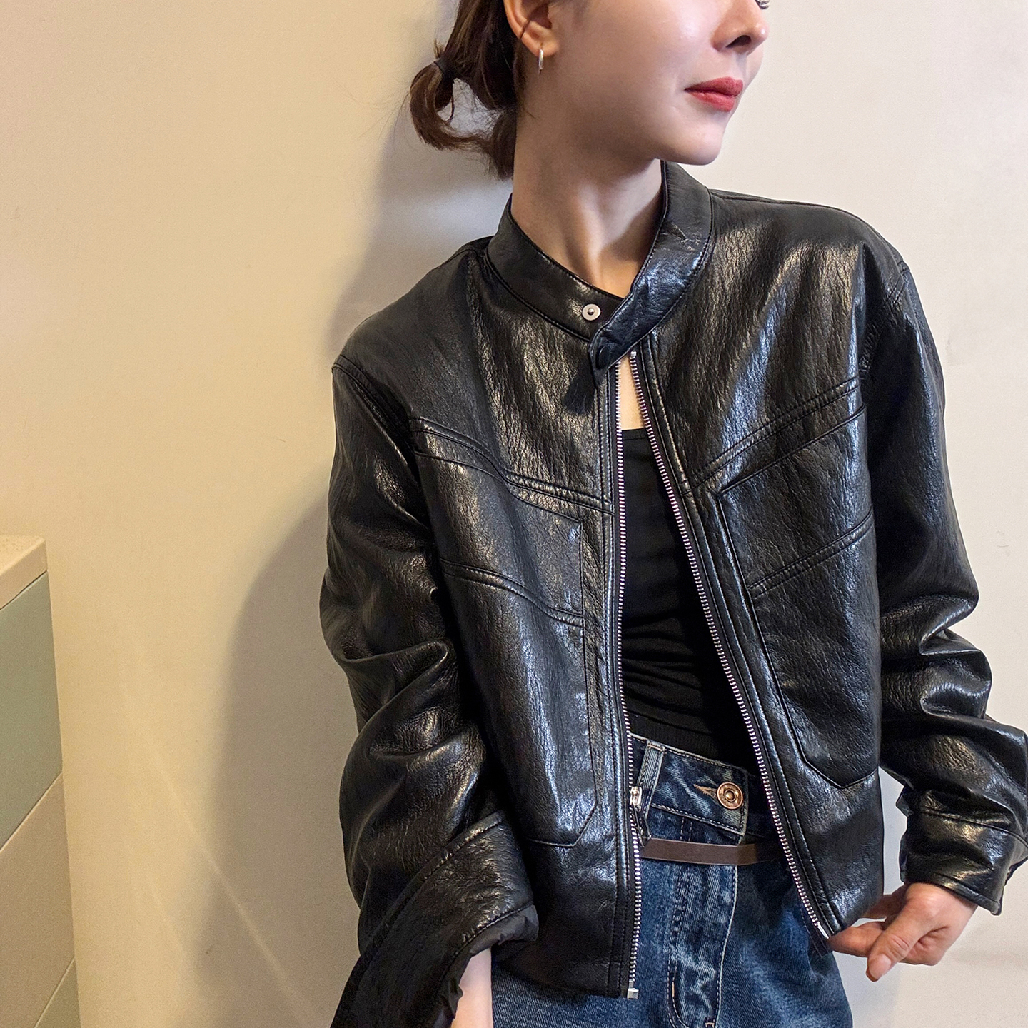 复古立领蛋白PU皮羽绒服外套女欧洲站2025冬装新款欧货女装外套潮