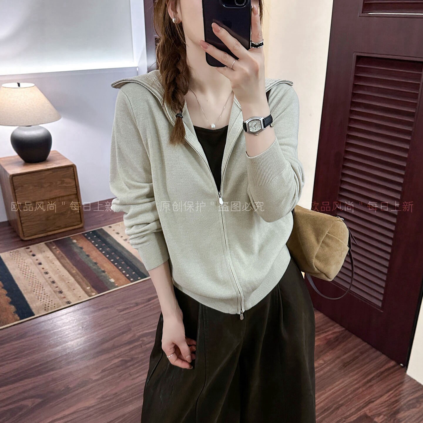 假两件海军领羊毛针织开衫女欧货