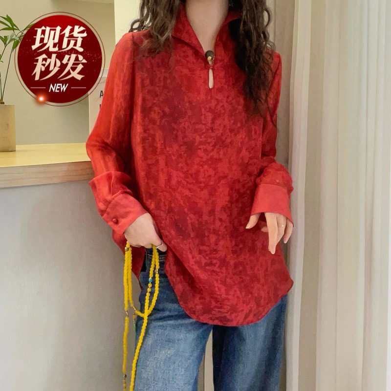 新中式盘扣国风衬衫女欧洲站2026春装新款欧货女装时尚洋气小衫潮