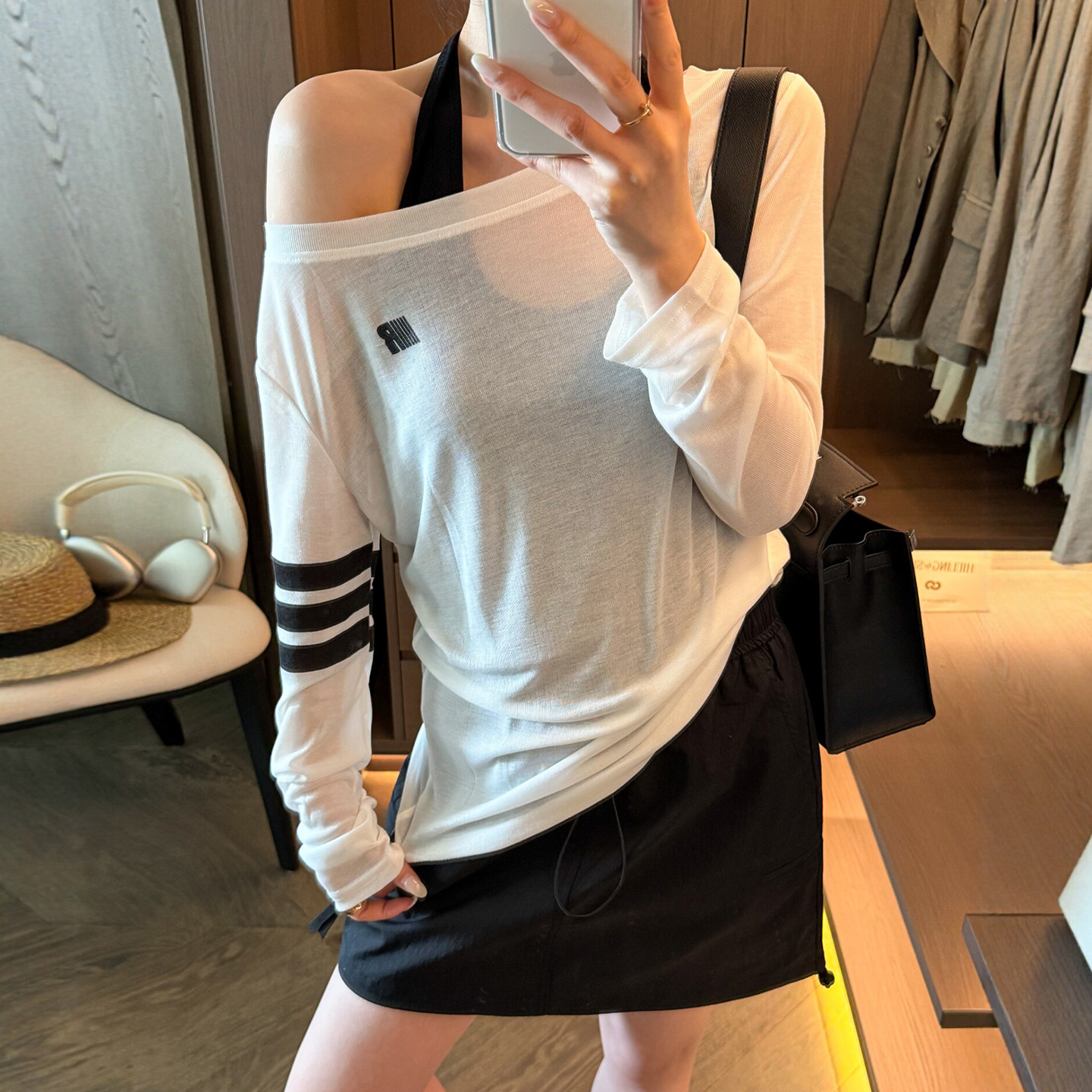露肩T恤吊带背心两件套装女欧货