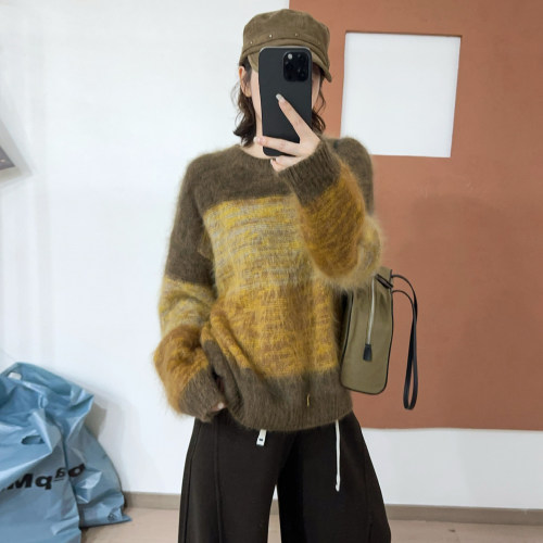 渐变色拉毛羊绒针织衫女欧货上衣