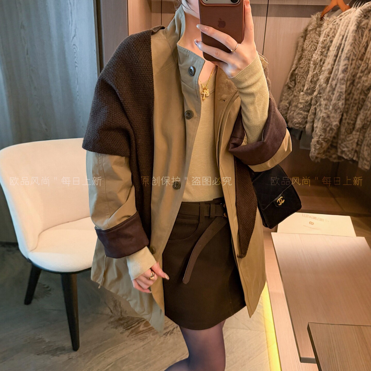 立领收腰羽绒服风衣外套女欧洲站
