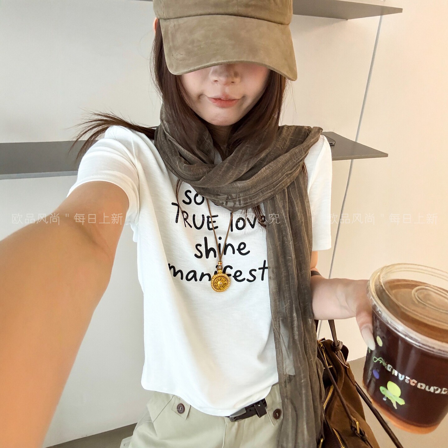 字母印花修身短袖T恤女欧洲站潮