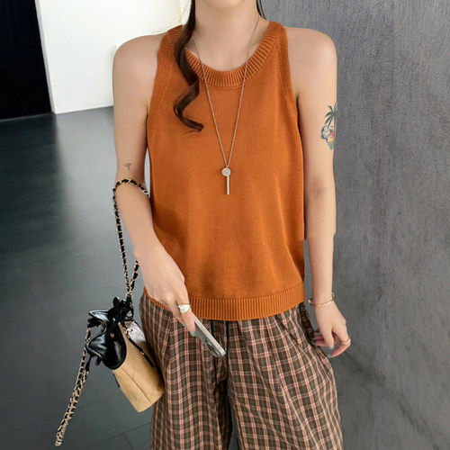 挂脖冰丝针织吊带背心女欧洲站
