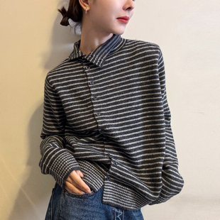 欧货女装 新款 打底毛衣潮 女欧洲站2025冬装 撞色条纹高领羊毛针织衫