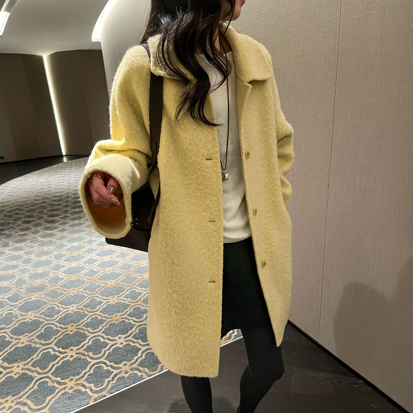 进口苏丽双面羊绒大衣女欧货外套