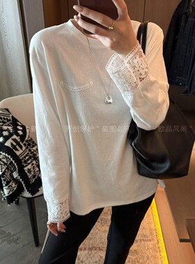 蕾丝钩花大版长袖T恤女欧货上衣