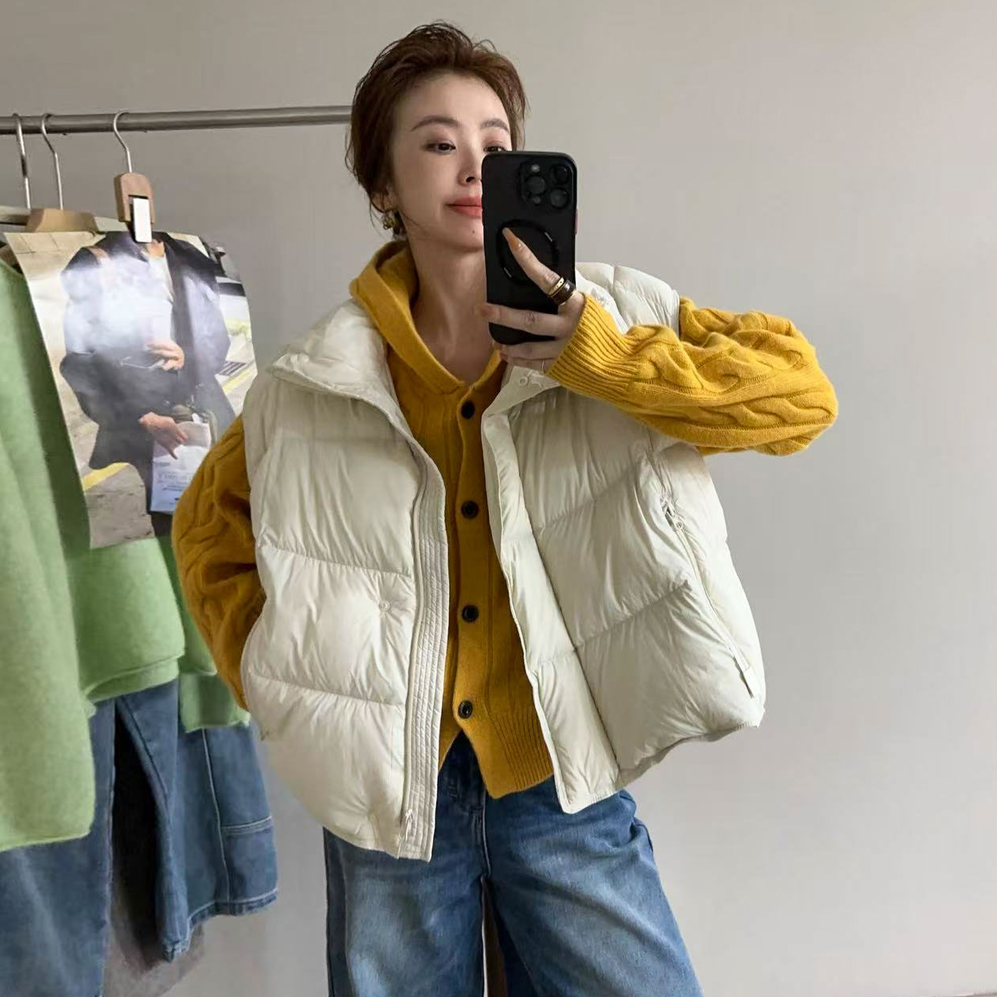 复古立领白鸭绒羽绒马甲女欧洲站