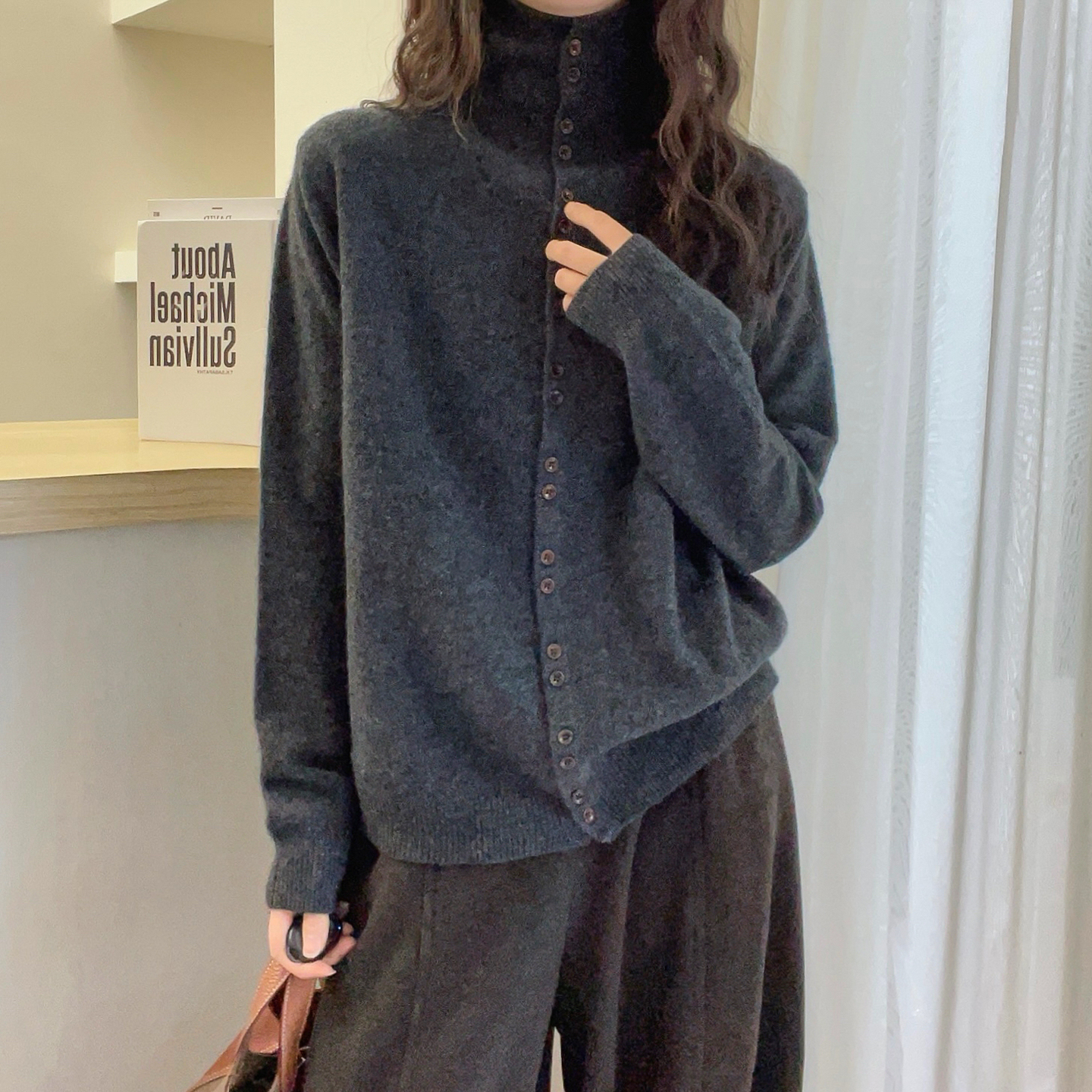 复古高领山羊绒针织开衫女欧洲站