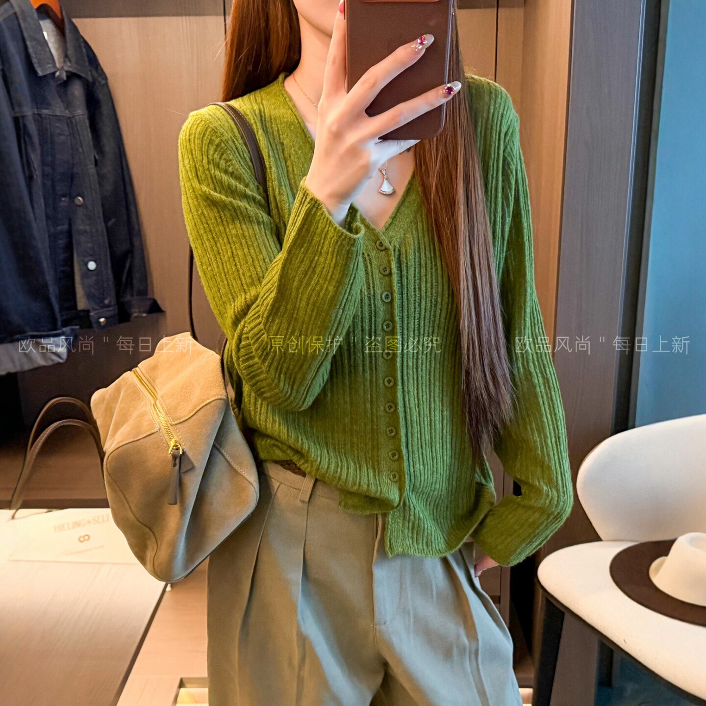 赛尔绵羊毛V领针织开衫女欧洲站
