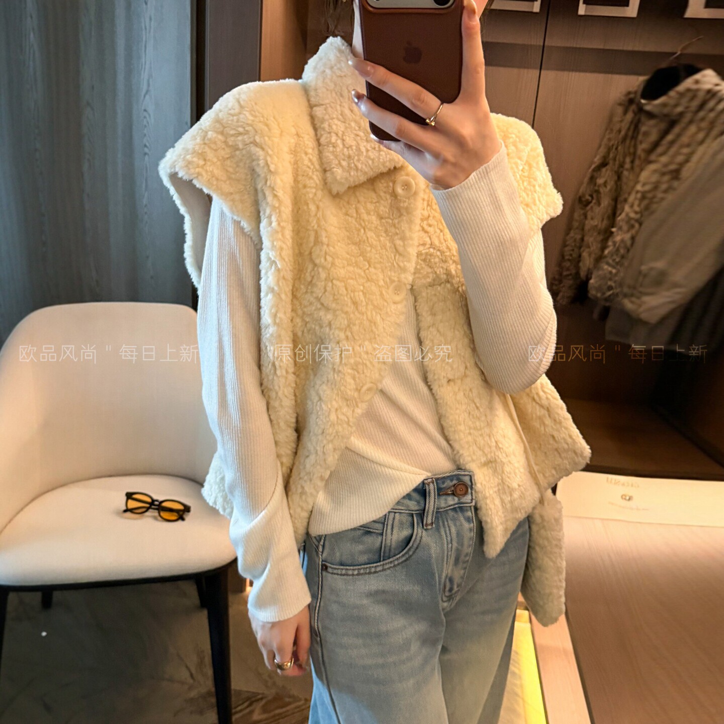 羊羔毛皮毛一体翻领外套女欧洲站