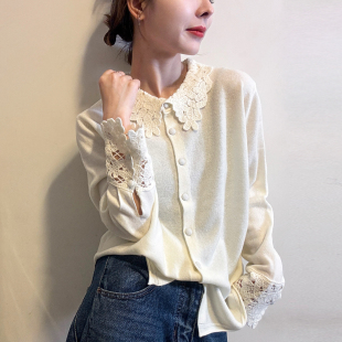 打底衫 镂空钩花翻领羊毛针织开衫 欧货女装 新款 潮 女欧洲站2025冬装