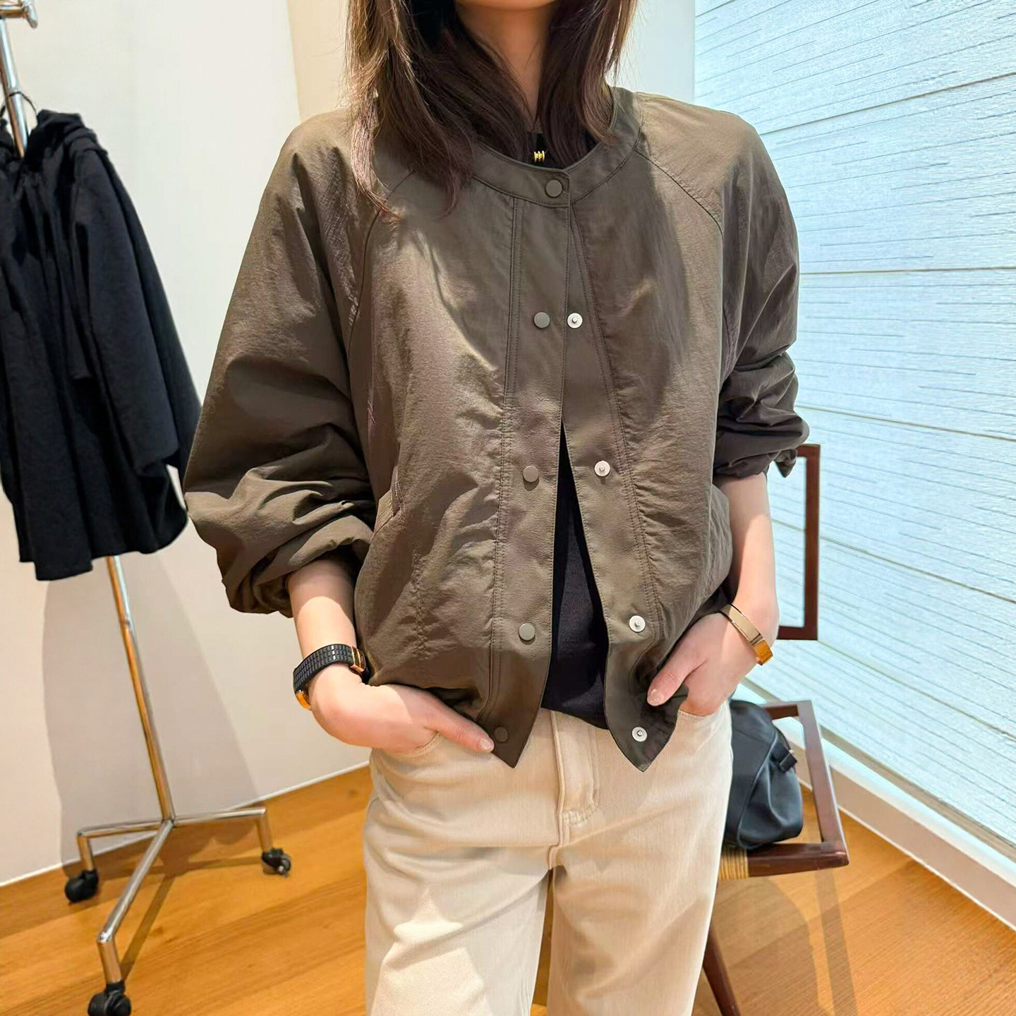 复古圆领休闲短外套女欧货棒球服
