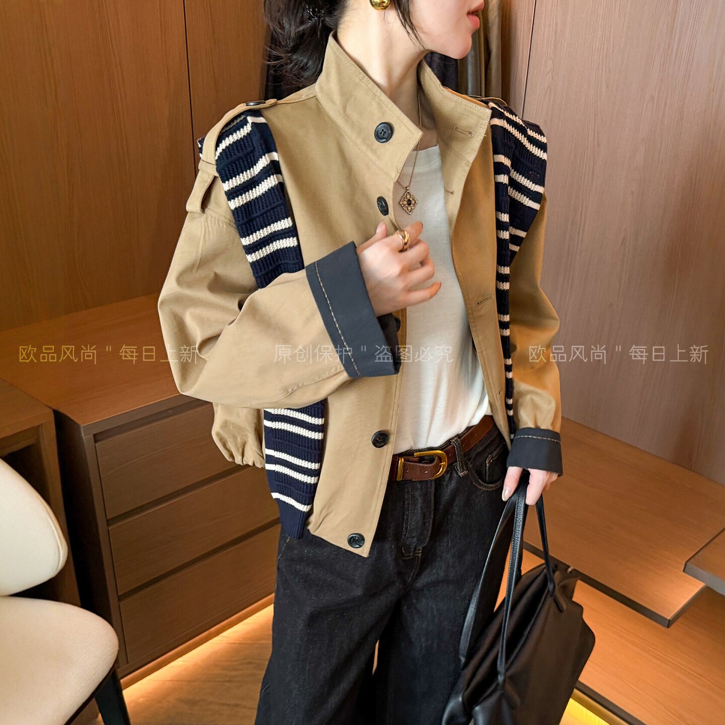 配披肩立领风衣外套女欧洲站上衣