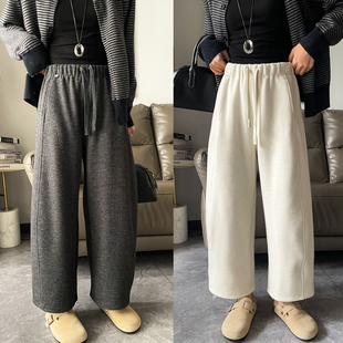 女欧洲站2025冬装 休闲裤 新款 萝卜裤 潮 欧货女装 羊绒毛呢加绒阔腿裤