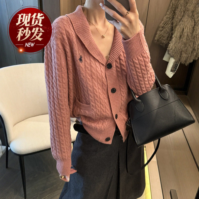 100%绵羊毛麻花针织开衫女欧洲站2026春装新款欧货女装毛衣外套潮