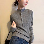 女欧洲站2025冬装 新款 欧货女装 小半高领纽扣羊毛针织衫 打底小衫 潮