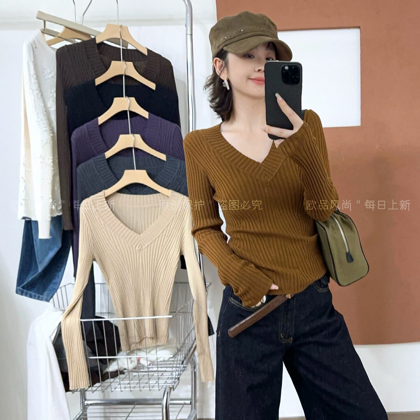复古V领羊绒针织衫女欧洲站2026秋季新款欧货女装时尚毛衣打底衫