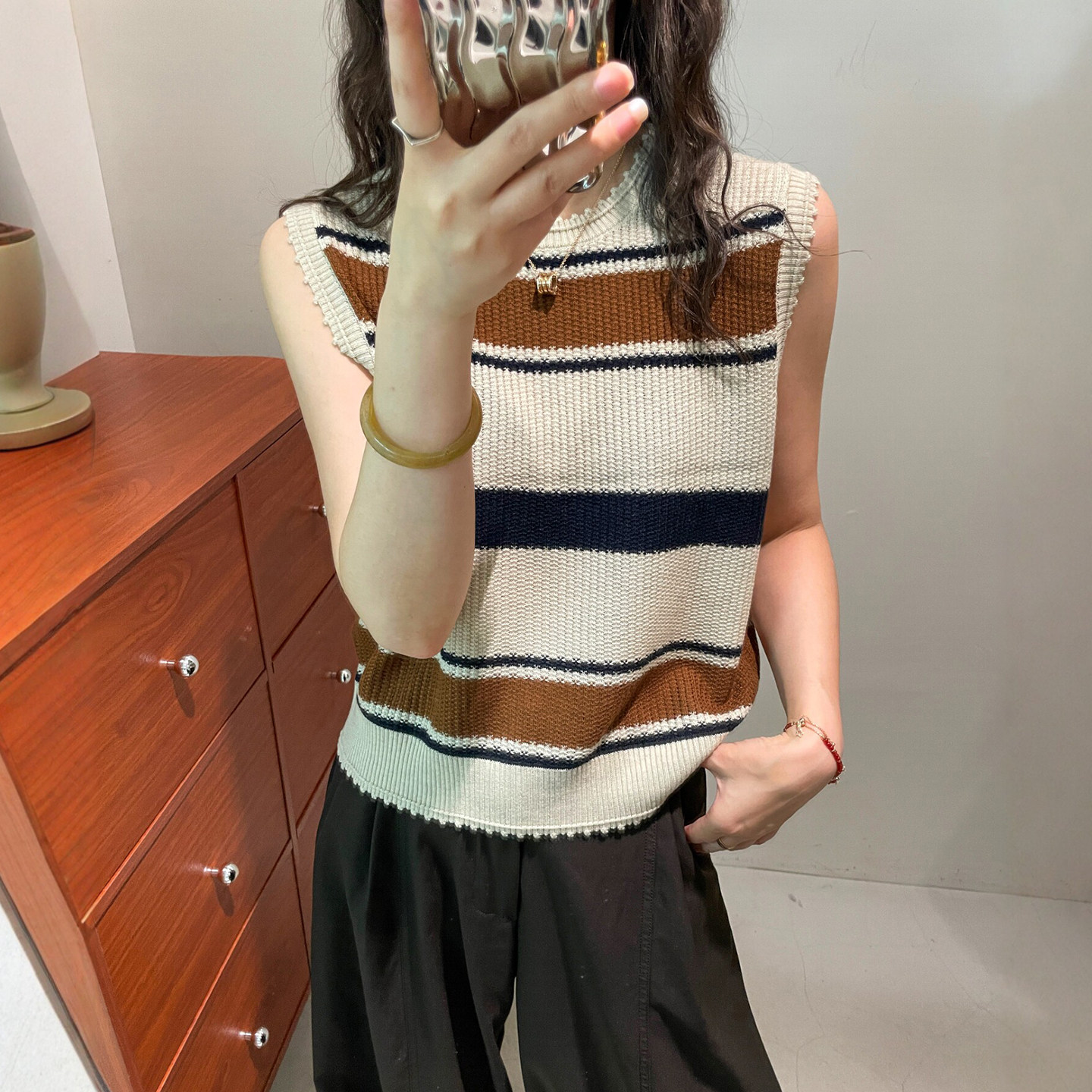 流苏边条纹细羊毛针织衫女欧洲站