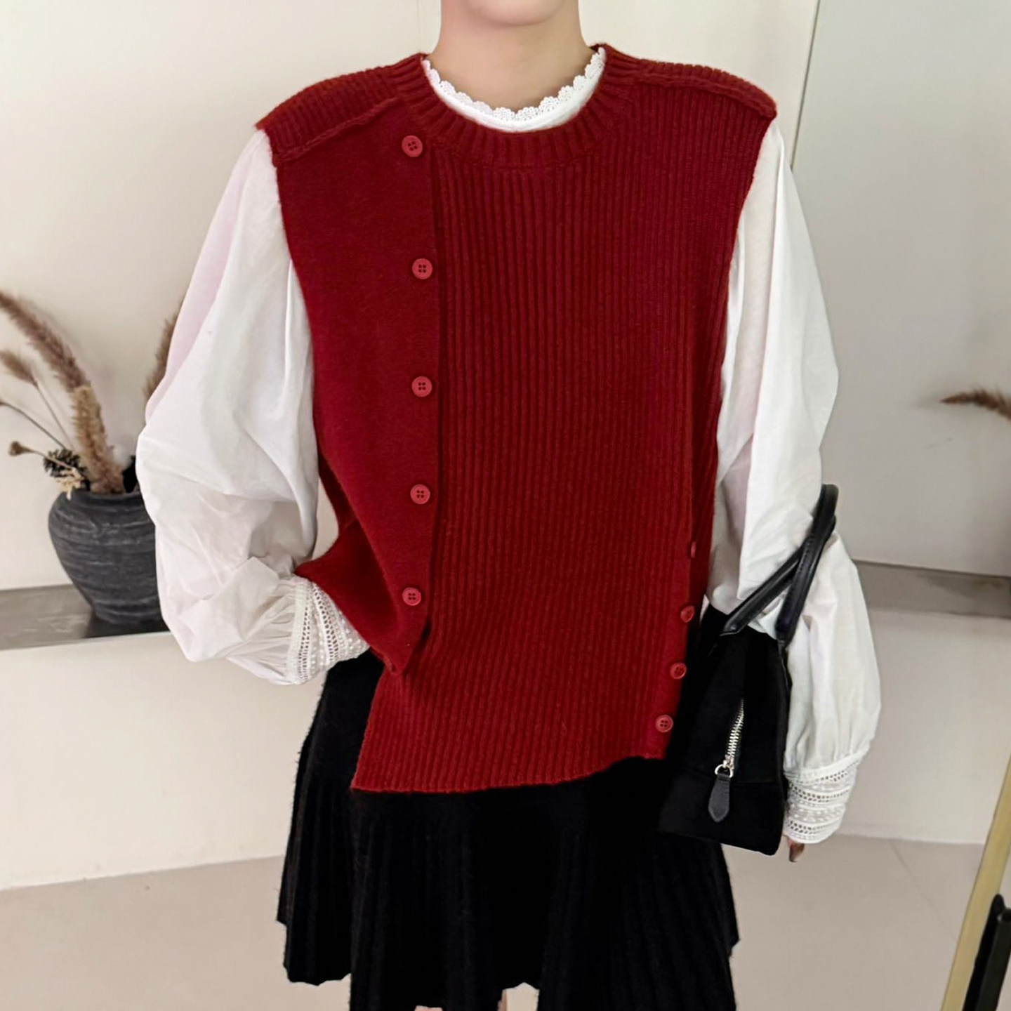 不规则羊毛针织衫马甲两件套上衣女欧洲站2025冬装新款欧货女装潮,女装/女士精品,毛针织衫,淘宝优惠券,粉丝福利购,淘宝优惠卷