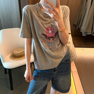 可爱女孩印花短袖T恤女欧洲站潮
