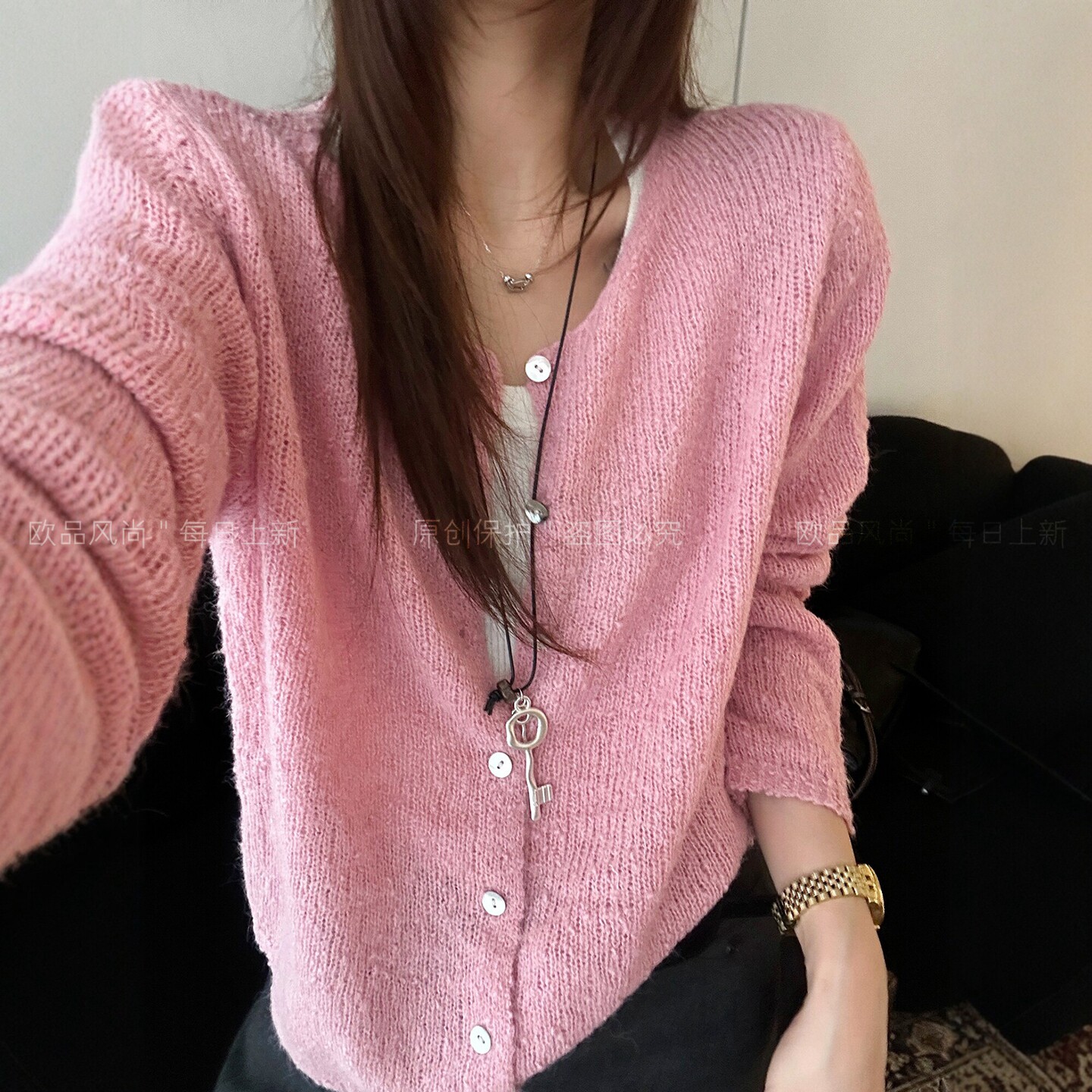 豆豆纱细羊毛针织开衫女欧货外套
