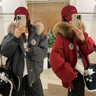 加厚面包服潮 欧货女装 狐狸毛连帽派克羽绒服女欧洲站2025冬装 新款