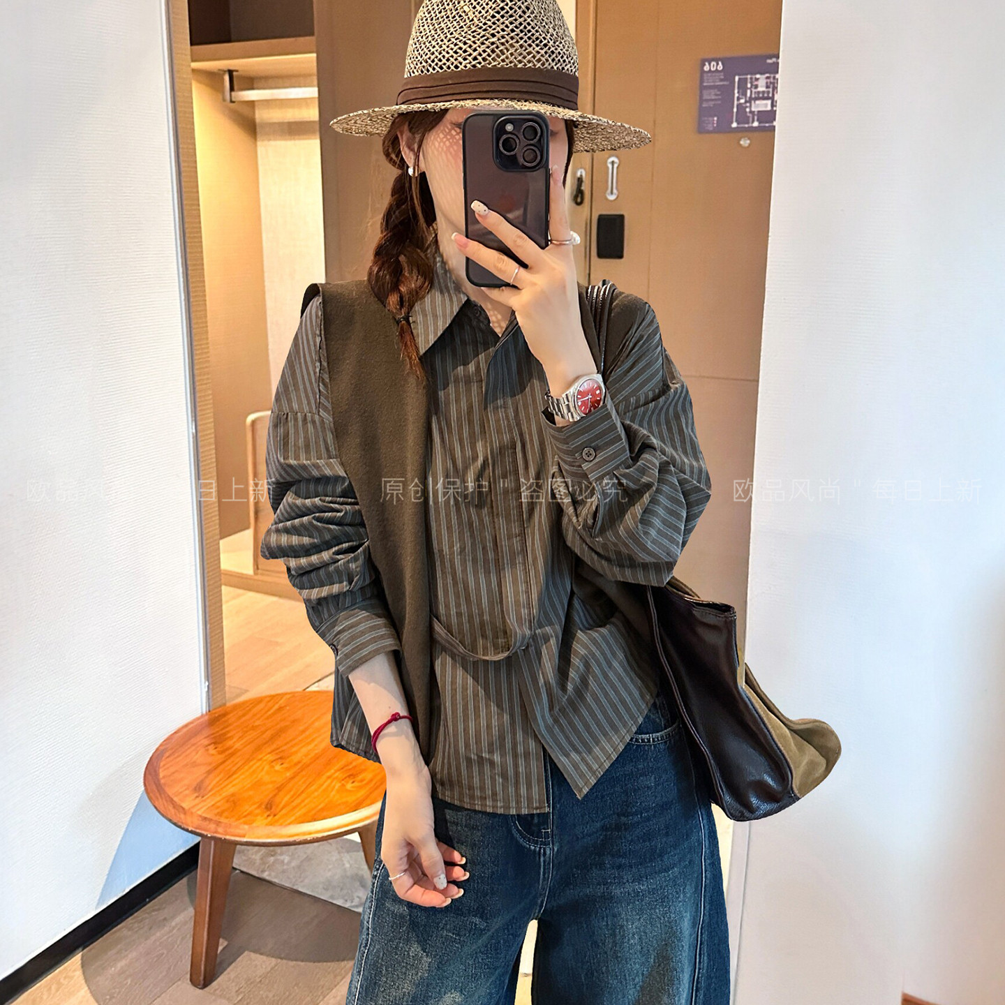 配披肩条纹翻领衬衫女欧洲站上衣