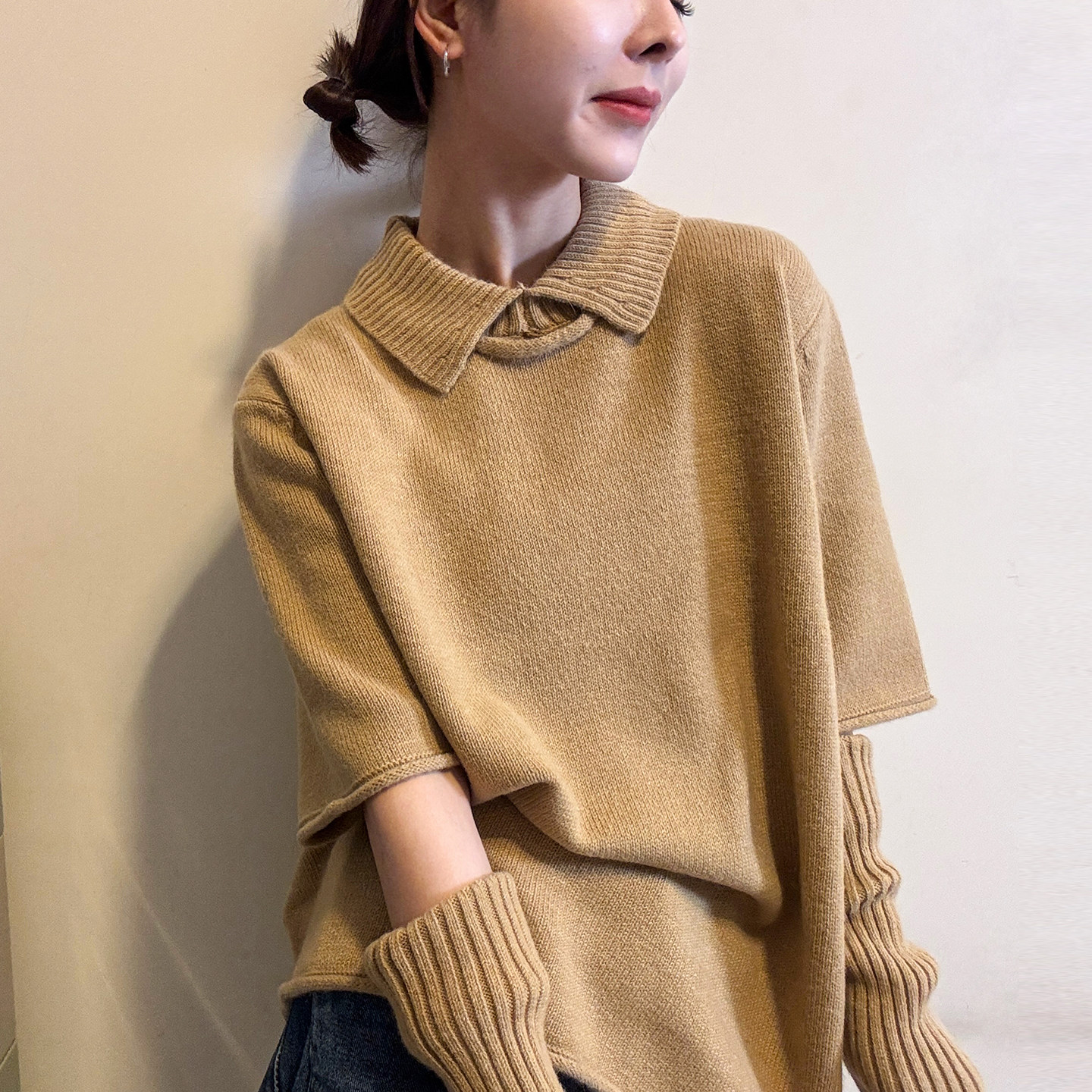 配袖套POLO领羊毛针织衫女欧洲站2025冬装新款欧货女装打底小衫潮,女装/女士精品,毛针织衫,淘宝优惠券,粉丝福利购,淘宝优惠卷