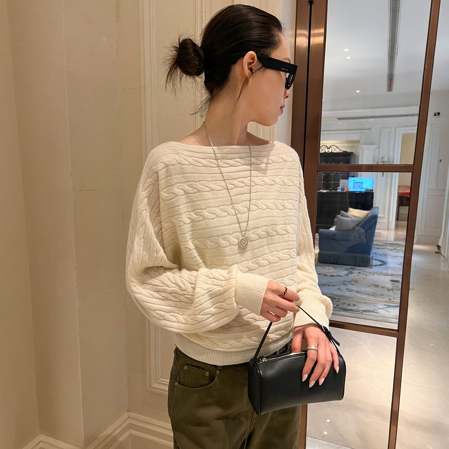 复古麻花纹羊毛针织衫女欧货毛衣