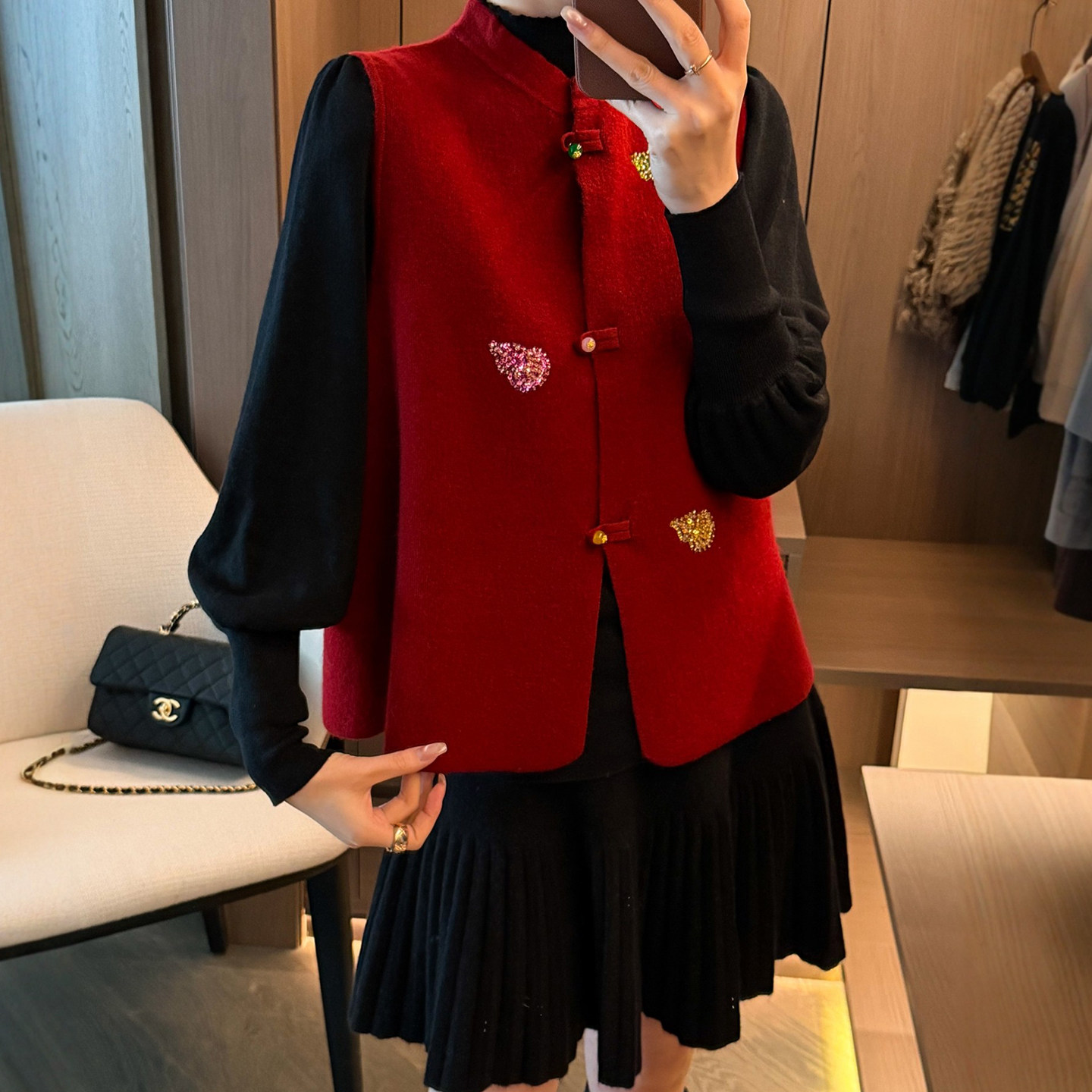 新中式国风盘扣羊毛针织马甲外套女欧洲站2025冬装新款欧货女装潮,女装/女士精品,毛针织衫,淘宝优惠券,粉丝福利购,淘宝优惠卷