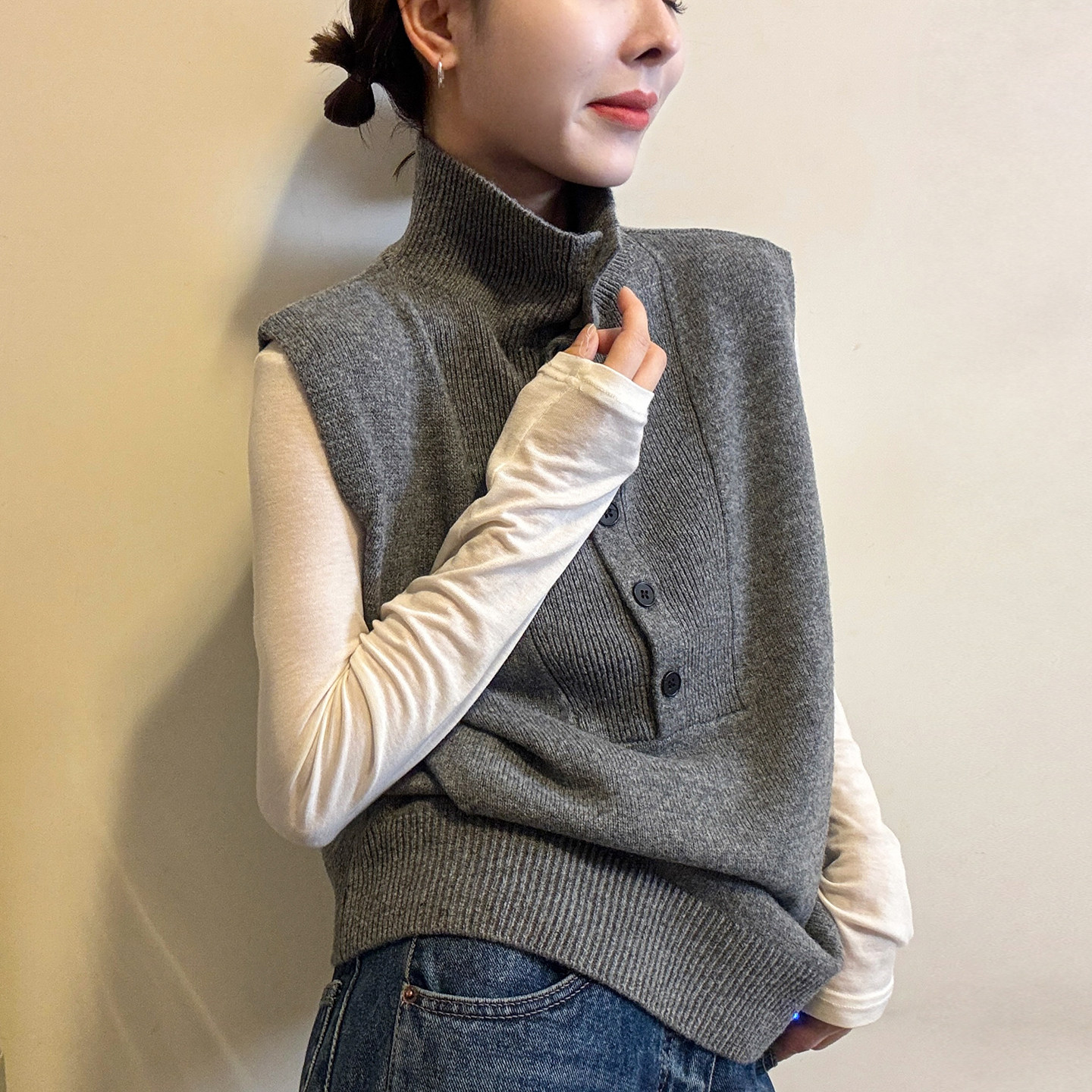 复古立领羊毛针织衫马甲背心女欧洲站2025冬装新款欧货女装毛衣潮,女装/女士精品,毛针织衫,淘宝优惠券,粉丝福利购,淘宝优惠卷