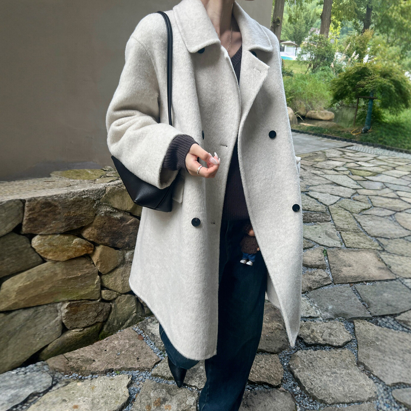 POLO领双面羊绒大衣女欧洲站外套