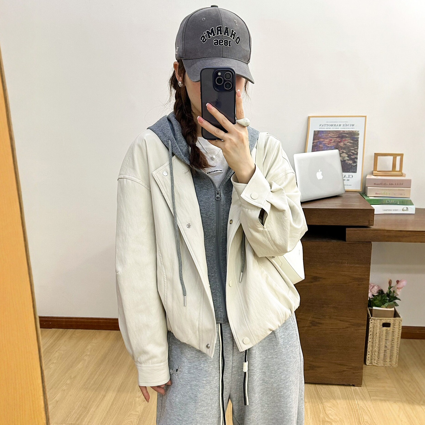 假两件连帽蛋白皮PU皮衣外套女欧洲站2026春装新款欧货女装上衣潮