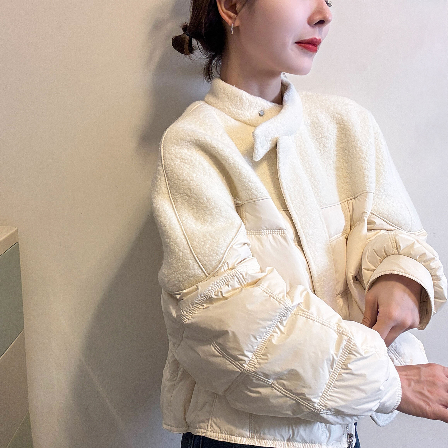 棒球领羊绒毛呢羽绒服女欧货外套